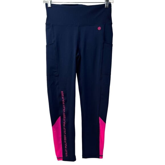Lilly Pulitzer Weekender High Rise Midi Graphic Legging Navy & Pink Size S - Picture 1 of 6